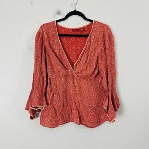 DCC JR V Neck Red Floral Long Sleeve Blouse Women’s Size 2X